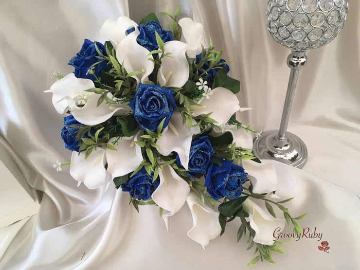 Royal Blue Glitter Roses & Large White Calla Lily