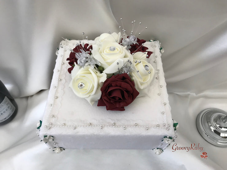 Burgundy & Silver Roses With Delicate Heart Brooch