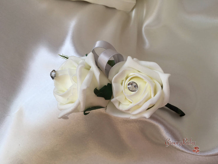 Rose Bouquets With Silver Satin Diamante Flowers