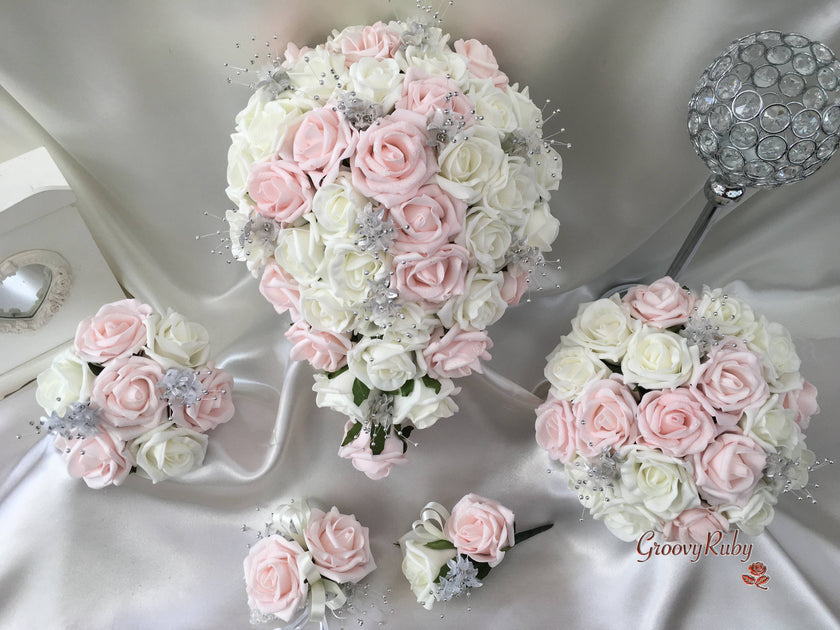Blush Pink Glitter Rose With Silver Babies Breath