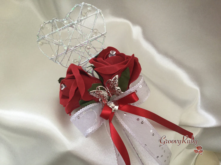 Dark Red & White Butterfly Crystal