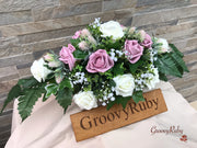 Light Pink Thistle With Foam Roses & Gypsophila