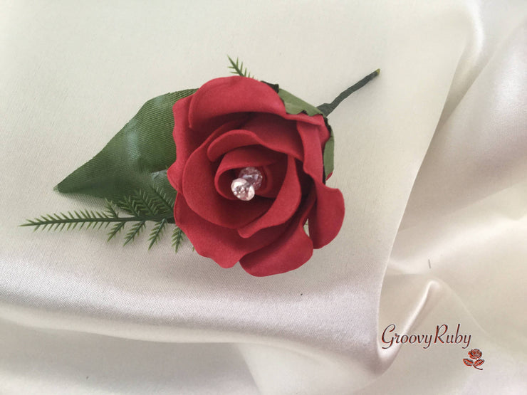 Single Crystal Rose Buttonhole - Colour of your Choice