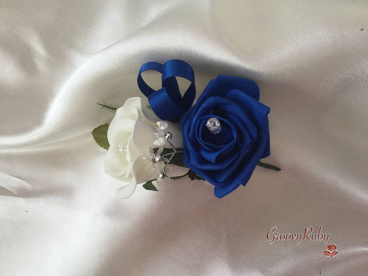 Ladies Pin On Corsage With Crystal Spray & Ribbon - Colour Combination Of Your Choice