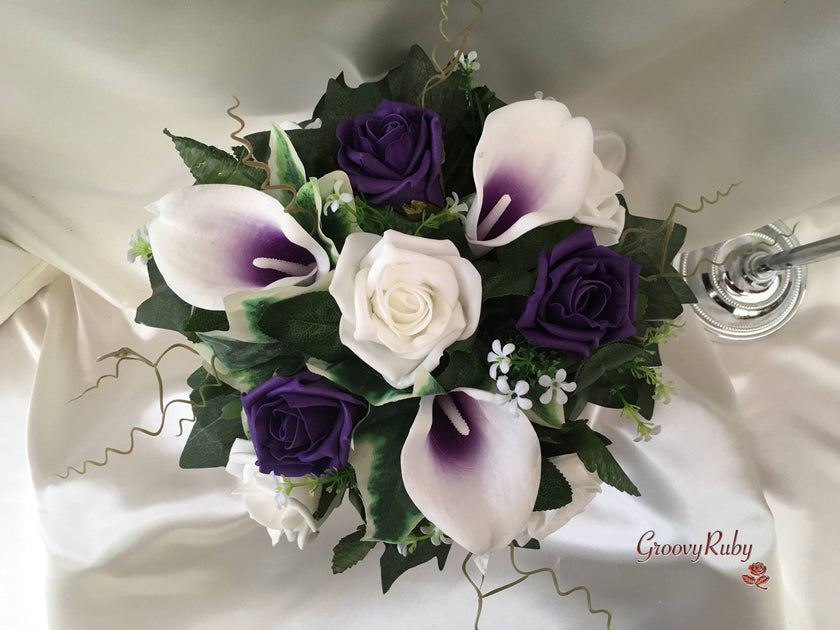 White Purple Centred Calla Lilies White Purple Rose Small