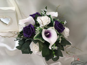 White Purple Centred Calla Lilies & White & Purple Rose Small Round Table Centrepiece