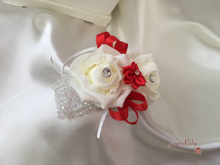 Rose Bouquets With Red Satin Diamante Flowers