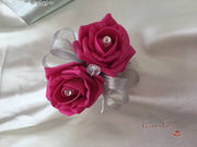 Hot Pink Rose & Calla Lily With Pearls & Diamante Heart Brooch