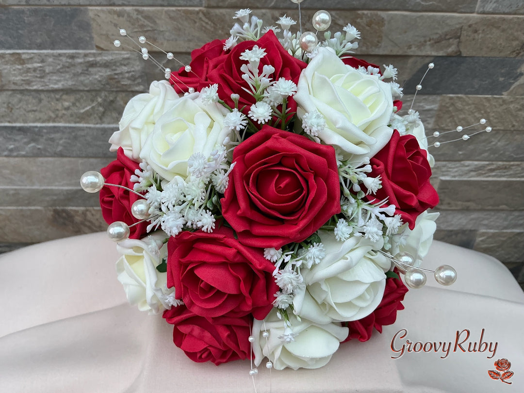 white foams with red rose