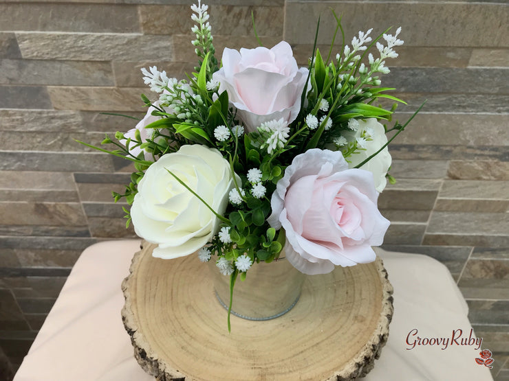 Fresh Look Blush Pink Roses With Heather & Gypsophila *Special Edition ...