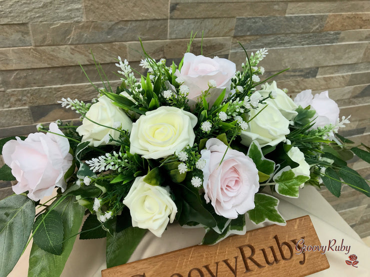 Fresh Look Blush Pink Roses With Heather & Gypsophila *Special Edition ...