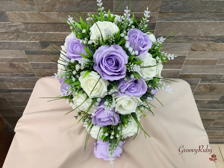 Fresh Look Ice Lilac Roses With Heather & Gypsophila *Special Edition*