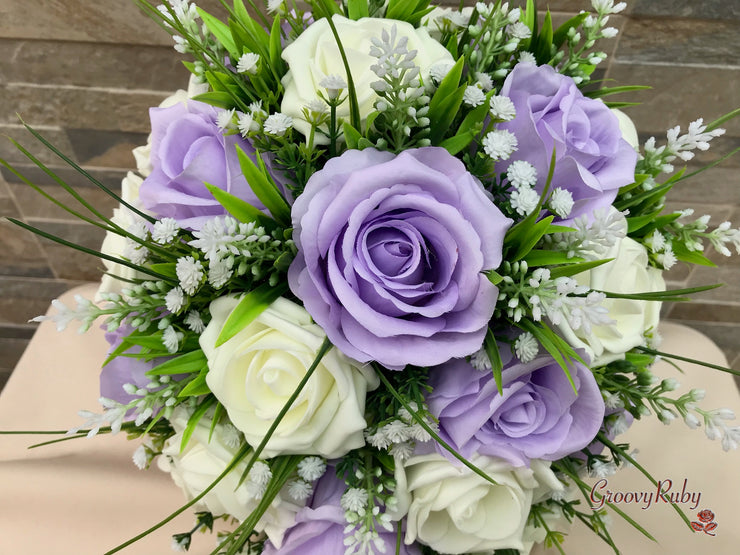 Lilac Ribbon Roses Fresh Look Ice Lilac Roses With Heather & Gypsophila *Special Edition ...