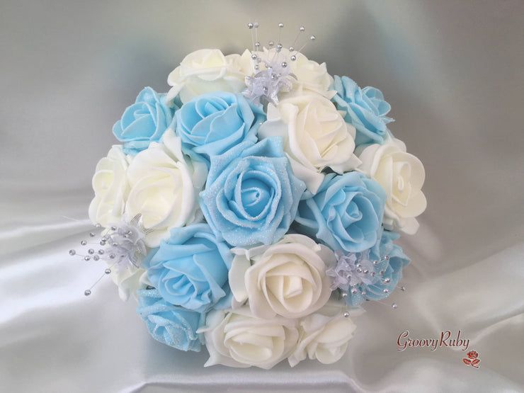 Pastel Glitter Roses With Silver Babies Breath