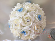 Rose Bouquets With Baby Blue Satin Diamante Flowers