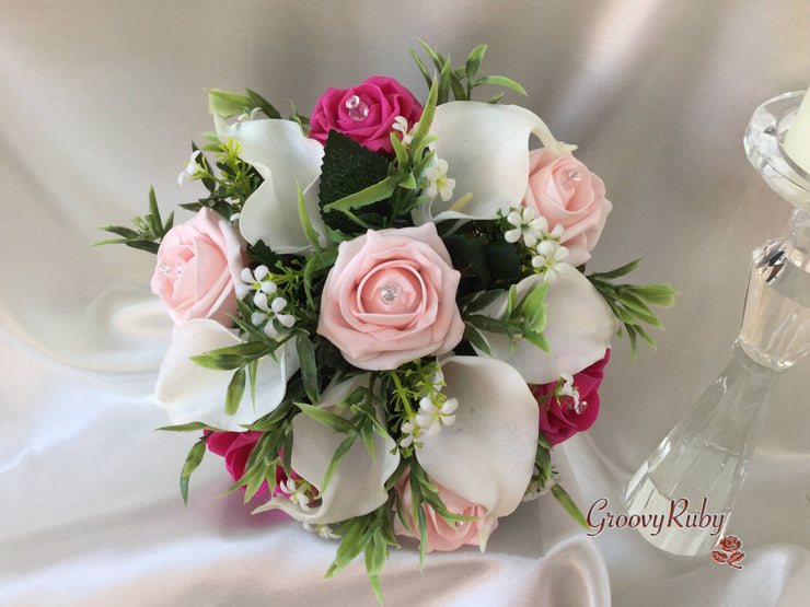 Hot Pink & Baby Pink Rose & Large White Calla Lily