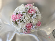 Baby Pink & Ivory Roses With Gypsophila & Pearl Sprays