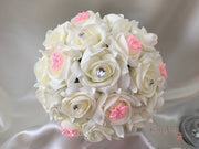 Rose Bouquets With Baby Pink Satin Diamante Flowers