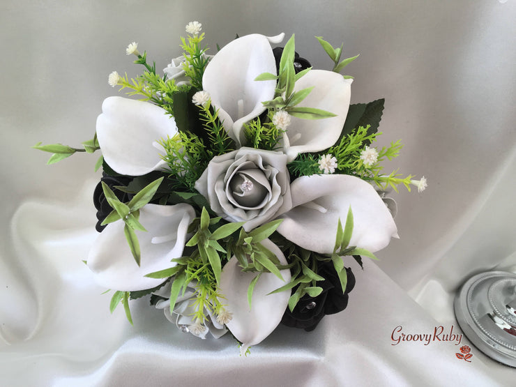 Silver & Black Rose & Large White Calla Lily
