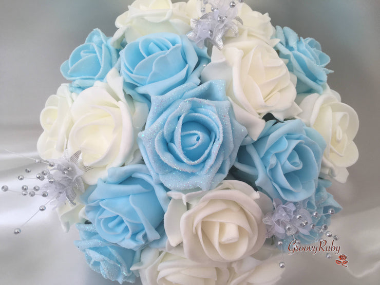 Pastel Glitter Roses With Silver Babies Breath