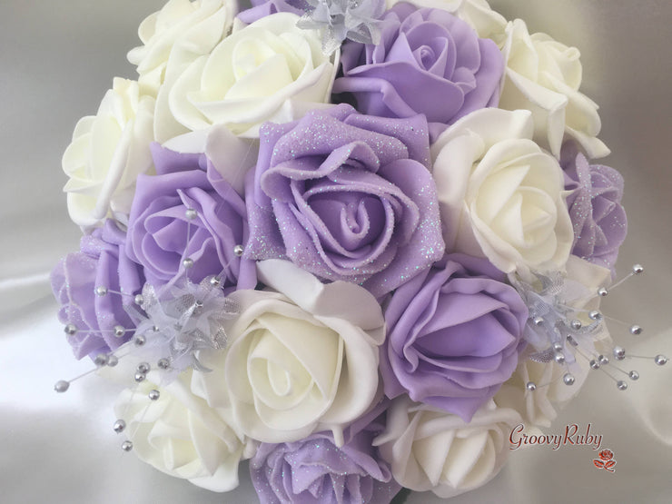 Pastel Glitter Roses With Silver Babies Breath