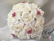 Rose Bouquets With Dusky Pink Satin Diamante Flowers