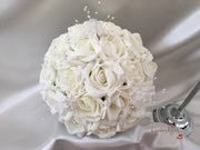 Ivory Rose Crystal With Ivory Pearl Babies Breath