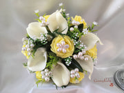 Lemon Rose & Large Calla Lily With Pearl Sprays & Pearl Brooch