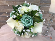 Mint Green Roses & Ivory Carnations With Calla Lily & Gypsophila