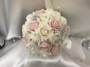 Mocha Pink & Ivory Rose With Silver & Crystal Butterfly