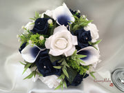 White & Navy Centred Calla Lilies With Roses