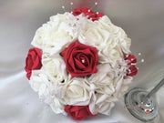 Red & Ivory Rose Crystal With Ivory Pearl Babies Breath