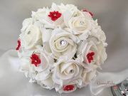 Rose Bouquets With Red Satin Diamante Flowers