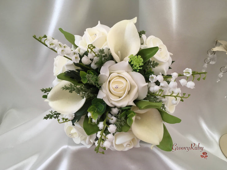 Ivory Rose & Large Calla Lily With Lily of the Valley