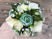 Mint Green Roses & Ivory Carnations With Calla Lily & Gypsophila