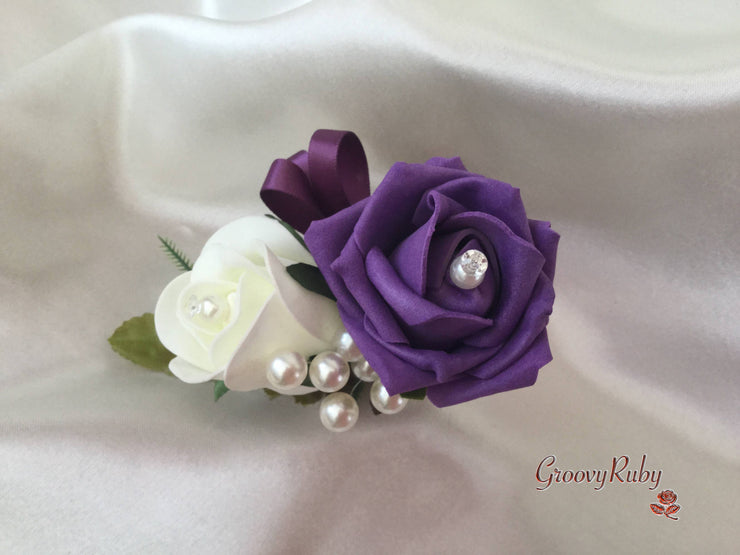 Ladies Pin On Corsage With Pearl Spray & Ribbon - Colour Combination Of your Choice