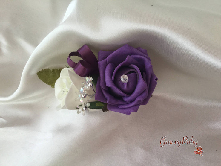 Ladies Pin On Corsage With Crystal Spray & Ribbon - Colour Combination Of Your Choice