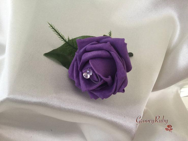 Single Crystal Rose Buttonhole - Colour of your Choice