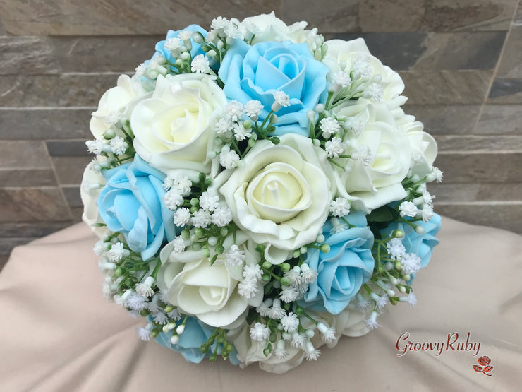 Baby Blue Roses With Gypsophila