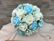 Baby Blue Roses With Gypsophila