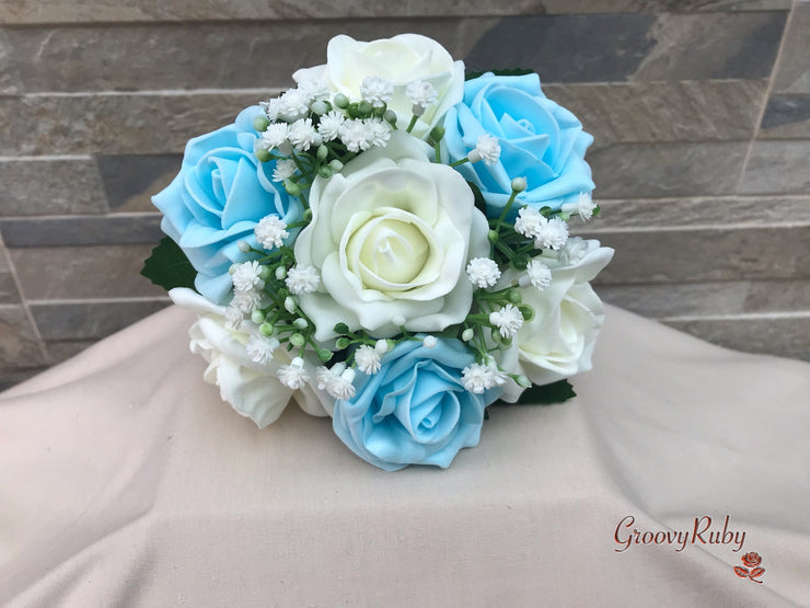 Baby Blue Roses With Gypsophila