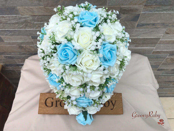 Baby Blue Roses With Gypsophila