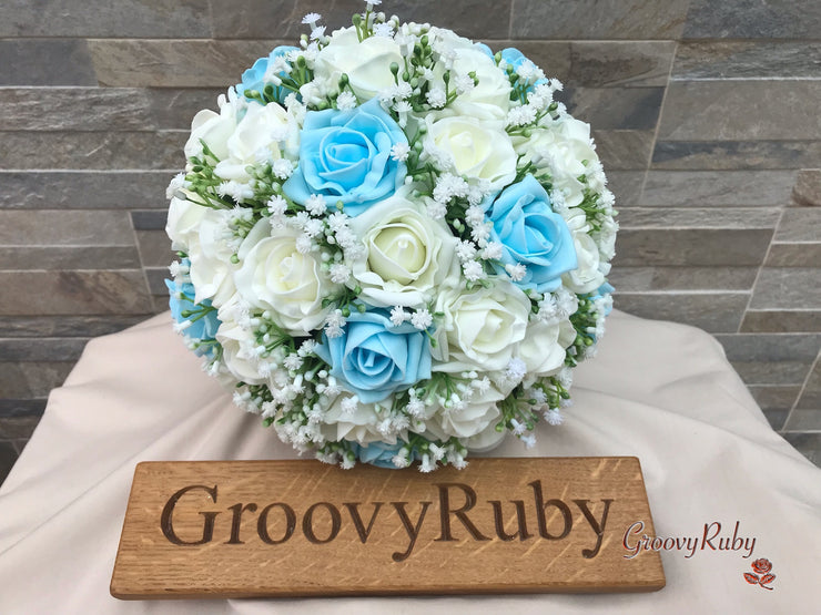 Baby Blue Roses With Gypsophila