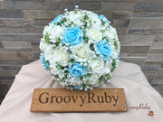 Baby Blue Roses With Gypsophila