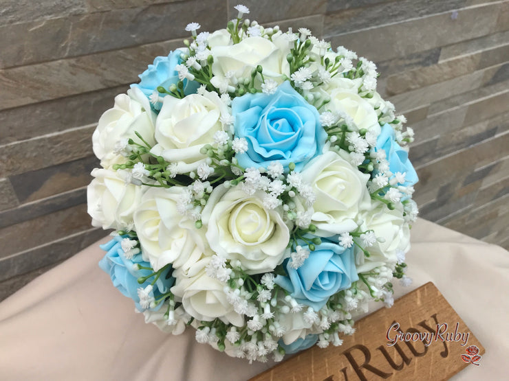 Baby Blue Roses With Gypsophila