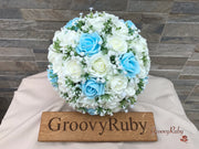 Baby Blue Roses With Gypsophila