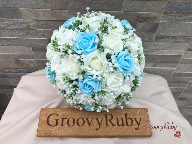 Baby Blue Roses With Gypsophila