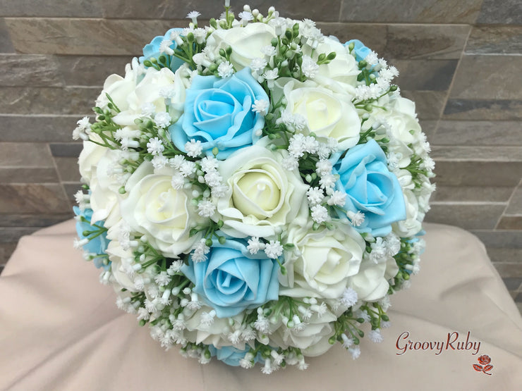 Baby Blue Roses With Gypsophila