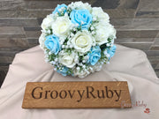 Baby Blue Roses With Gypsophila