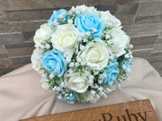 Baby Blue Roses With Gypsophila